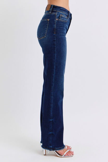 JUDY BLUE Full Size Raw Hem Straight Leg Jeans