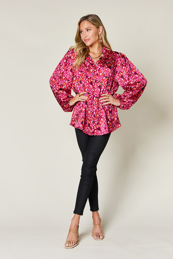 DOUBLE TAKE Full Size Printed Long Sleeve Blouse