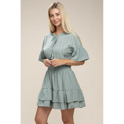 NUVI APPAREL  Tie Neck  Dress Layer Hem Dress