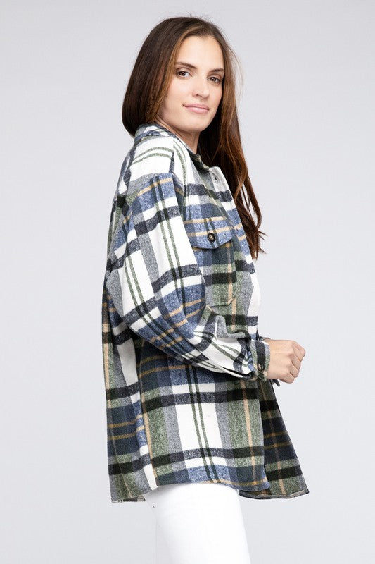 BIBI Textured Shacket With Big Checkered Point