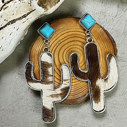 Turquoise Western Animal Cactus Earrings