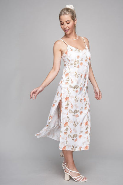 NUVI APPAREL Frenchy Tied Backless Floral Cami Dress