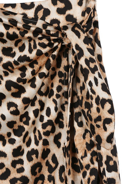 LILOU Satin leopard tie skirt