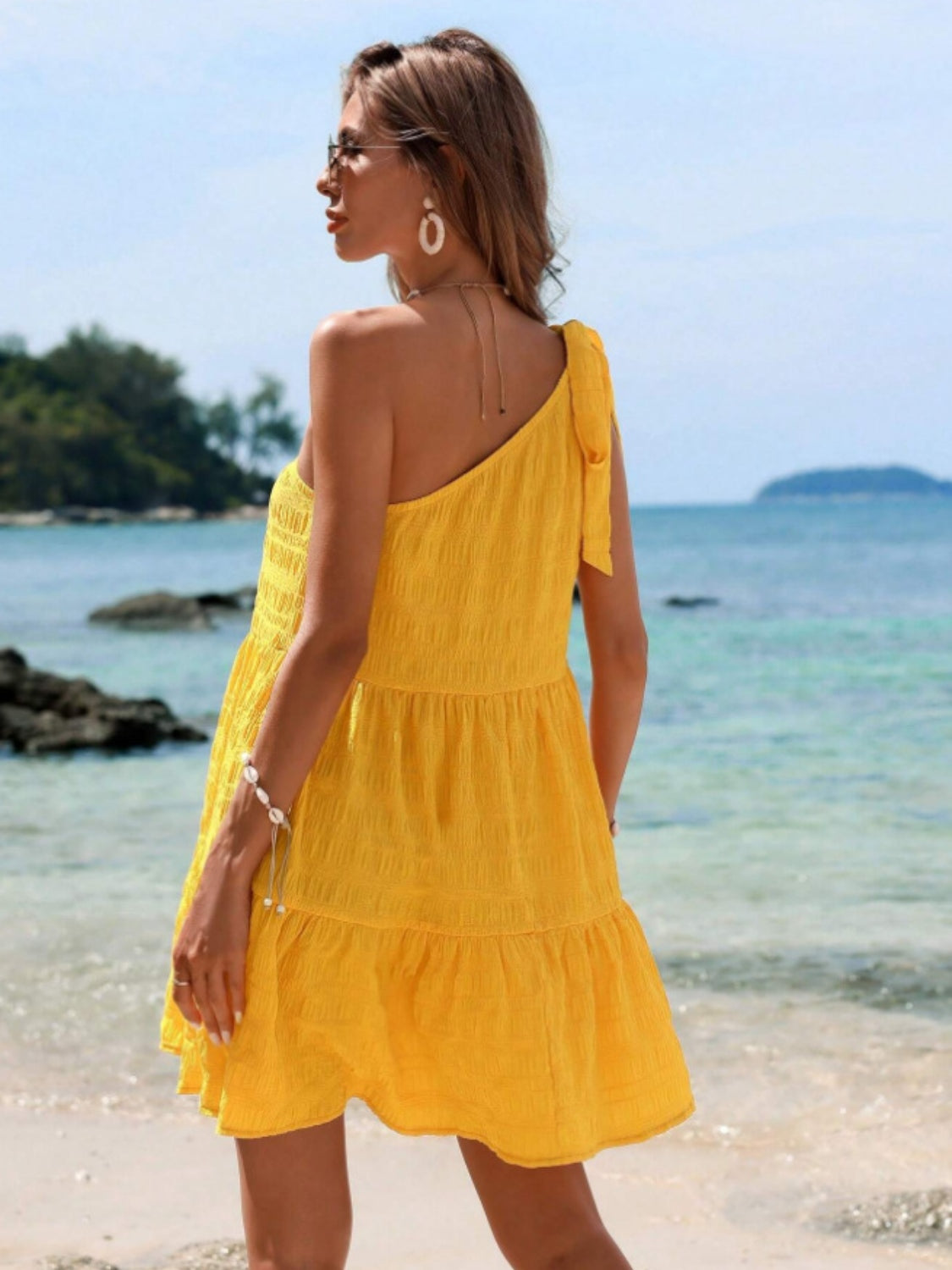 Yellow Tied Single Shoulder Mini Dress