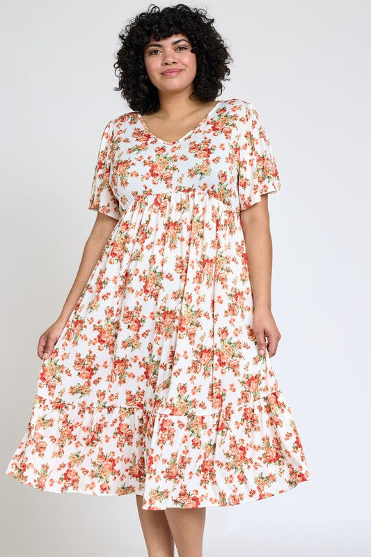 EG FASHION Floral Angel Sleeve Midi Dress