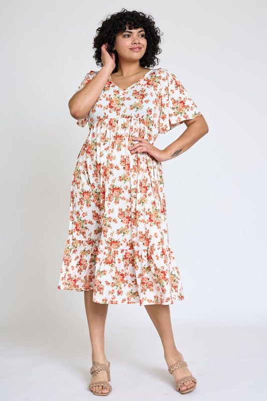 EG FASHION Floral Angel Sleeve Midi Dress