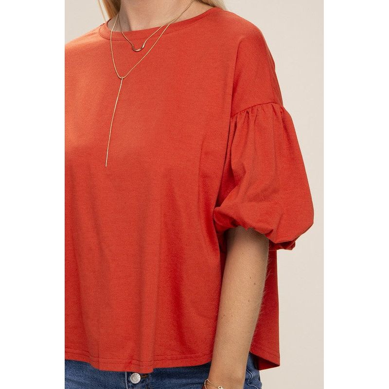 NUVI APPAREL Orange Bubble sleeve top