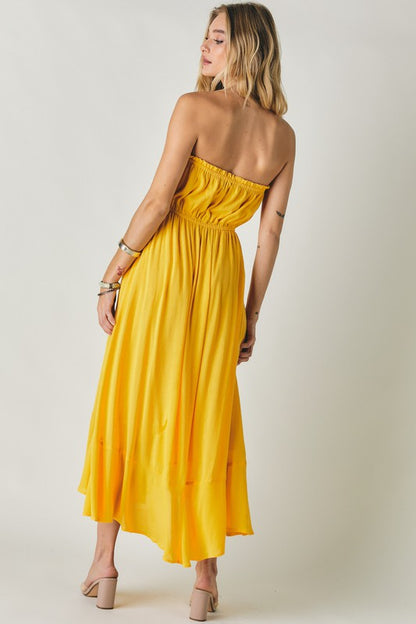 DAVI & DANI Yellow Smocked Casual Midi Sundress