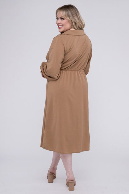 NUVI APPAREL Beige Plus-size Solid Twist Front Wrap Dress