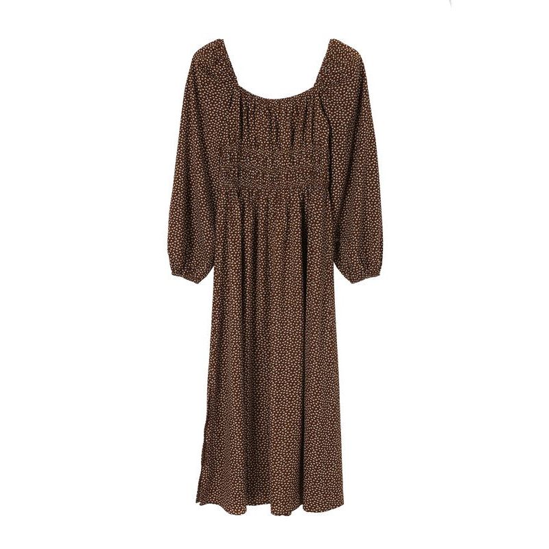 LILOU Square Neck Vintage Puffed Midi Dress