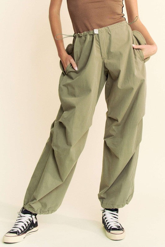 Davi & Dani Women's Olive Green Drawstring Baggy Pants with Pockets