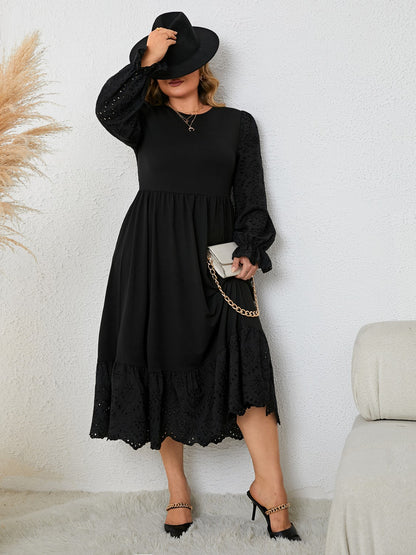 Plus Size Flounce Sleeve Lace Detail Dress