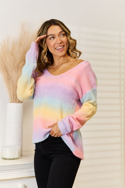 ANGEL WINGS Blush Pink Gradient V-Neck Sweater