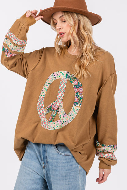 SAGE + FIG Bronz Peace Applique Patch Long Sleeve Sweatshirt