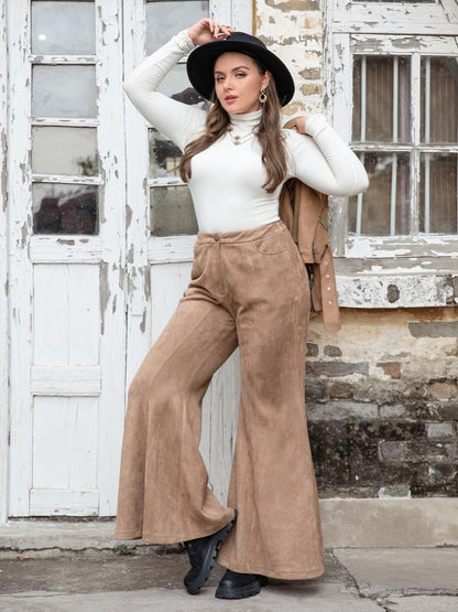 H.R.Z. Women's Plus Size Mocha  Pocketed Boot cut Western-style Pants