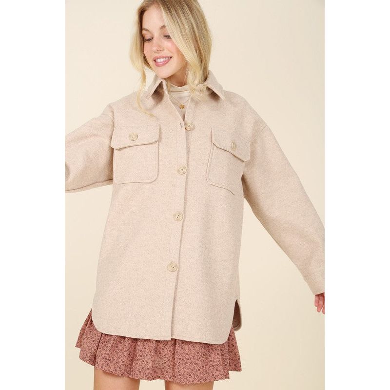 LILOU Light beige shacket with pockets