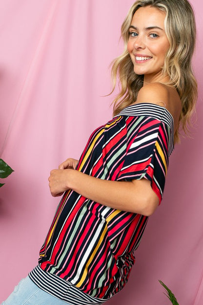 MULTI STRIPE OFF SHOULDER TOP