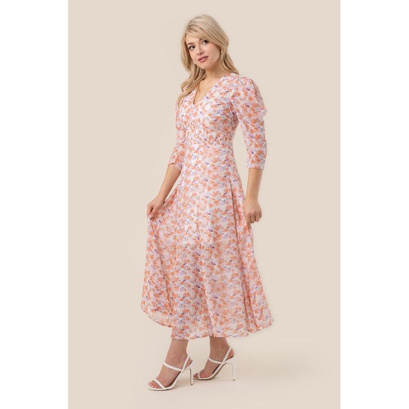 LILOU Floral Chiffon V-neckline Maxi Dress