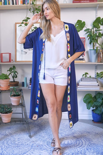 DAVI & DANI Solid Long Tassel Summer Cardigan