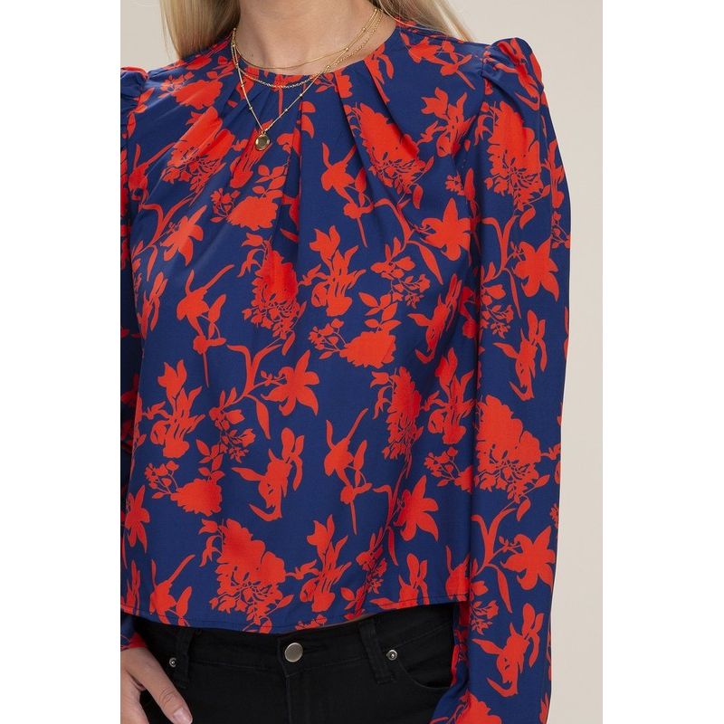 NUVI APPAREL Floral Print  Puff Sleeve Blouse