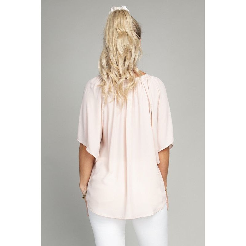 NUVI APPAREL Solid Notched Neck Casual Top