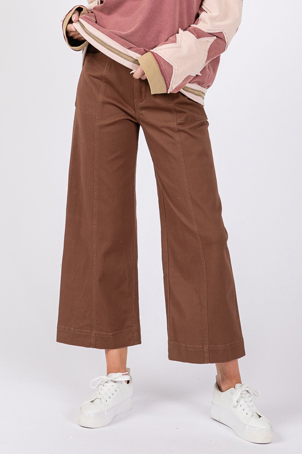 SAGE + FIG Mocha Wide Leg Cropped Pants