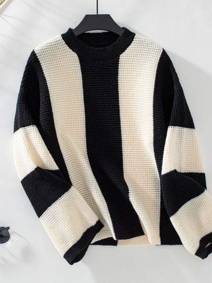 DRIZZLE Color Block Round Neck Long Sleeve Sweater