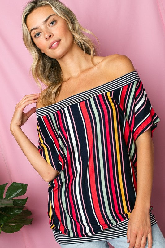 MULTI STRIPE OFF SHOULDER TOP