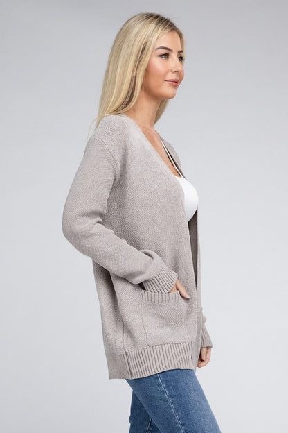 ZENANA Melange Open Front Sweater Cardigan