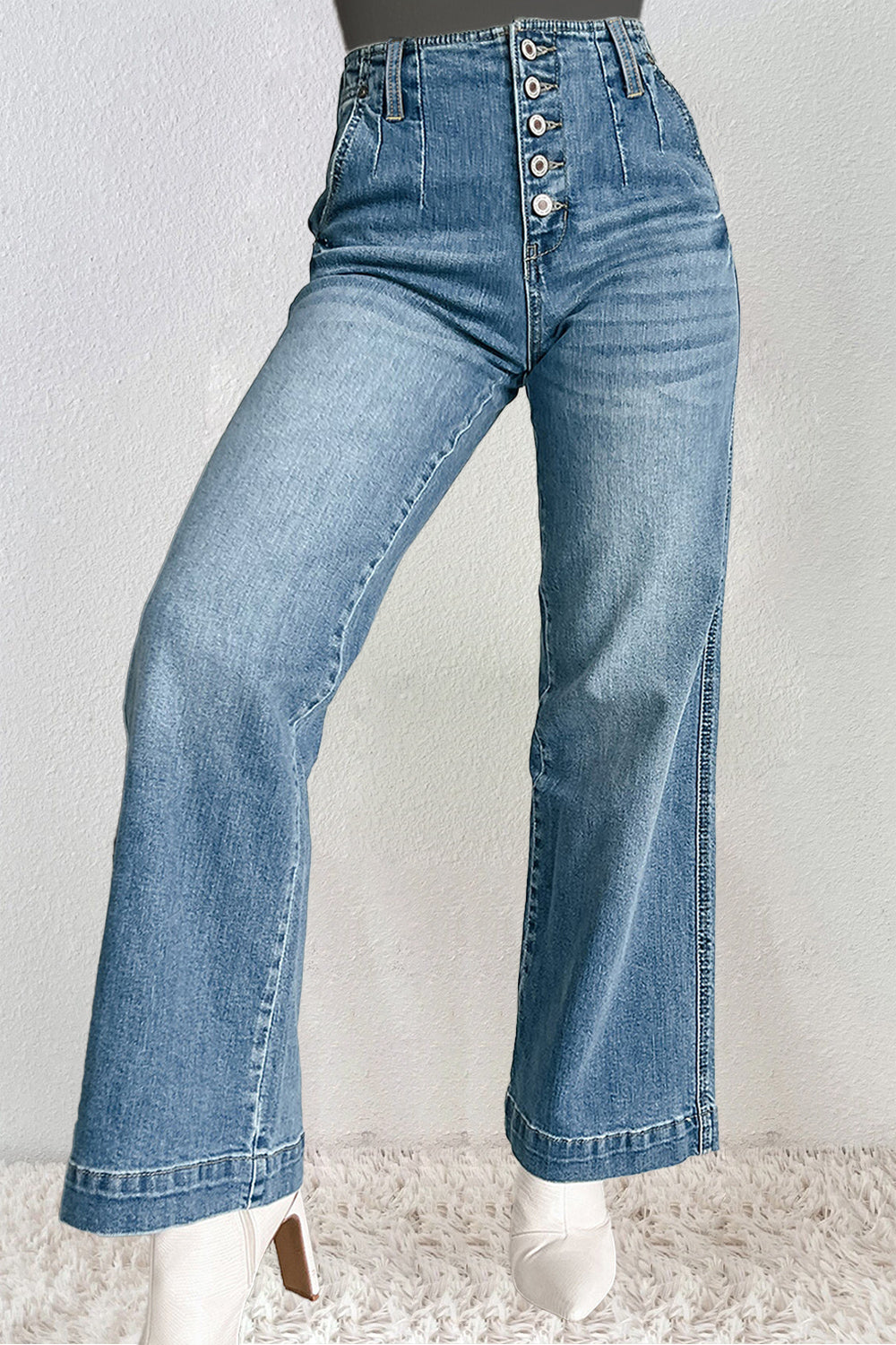 SYNZ Straight Buttoned High-waist Jeans with Pockets