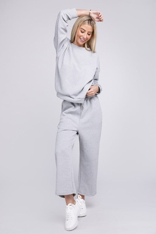 NUVI APPAREL Textured Fabric Top and Pants Casual Set