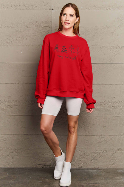 SIMPLY LOVE Full Size "MERRY AND BRIGHT" Graphic Sweatshirt