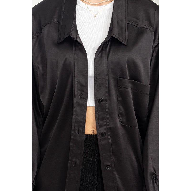 HYFVE Charmed Oversized Buttoned Down Satin Shirt