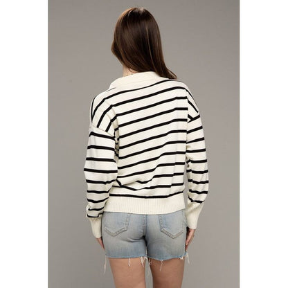 NUVI APPAREL Stripe Collared Knitted Top