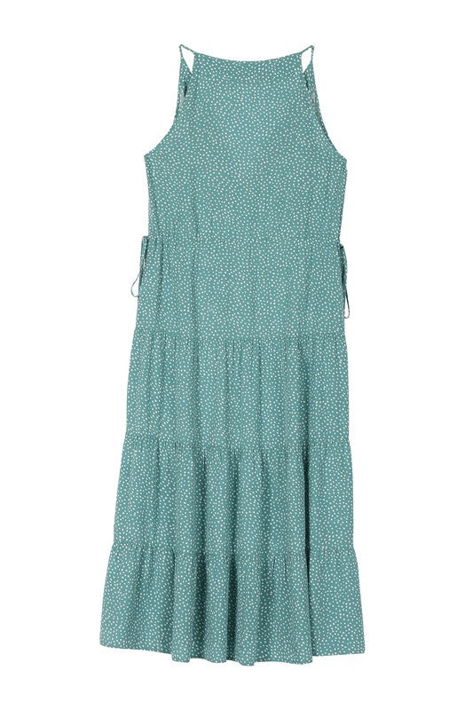 LILOU Green Polka Dot Dress with Small waist-illusion Side Tie