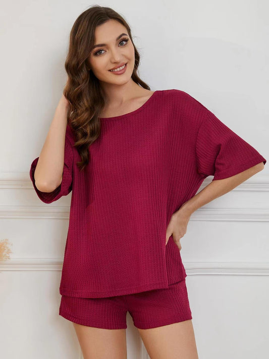 Round Neck Half Sleeve Top and Shorts Lounge Set- up to 2XL