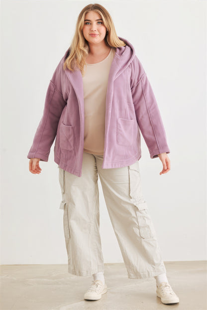 Plus Lavender Two Pocket Open Front Soft-To-Touch Hooded Cardigan Jacket