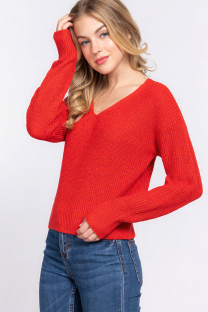 Dolman Sleeves Strappy Open Back Sweater