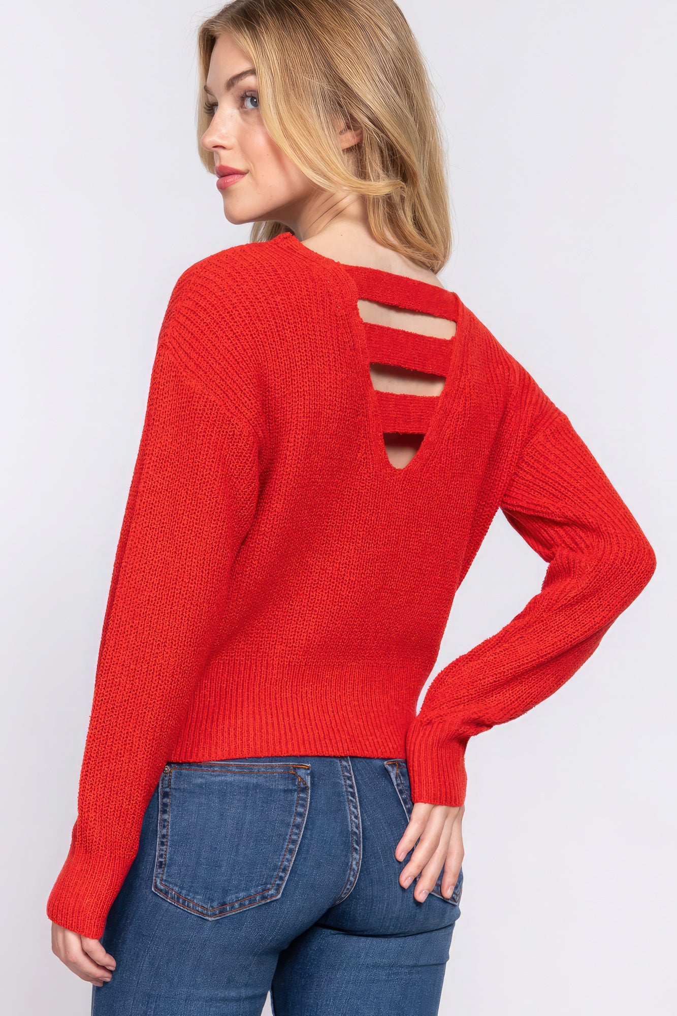 Dolman Sleeves Strappy Open Back Sweater