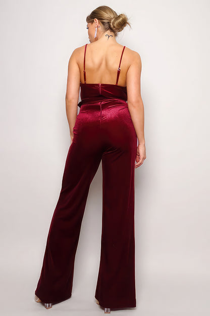 Formal Samba Rhinestone Belted Velvet Jumpsuit