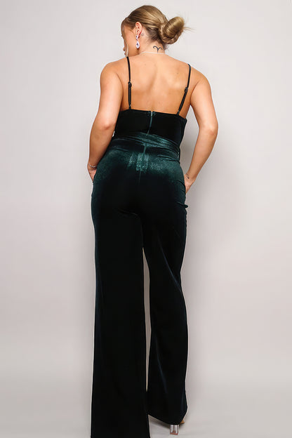 Formal Samba Rhinestone Belted Velvet Jumpsuit