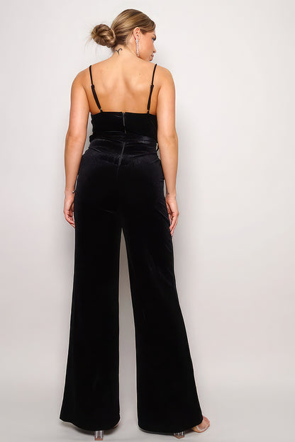 Formal Samba Rhinestone Belted Velvet Jumpsuit