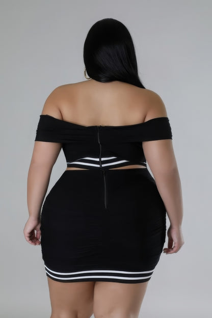 Black Plus-size Stretch Mini Skirt & Off the Shoulder Top Party Set