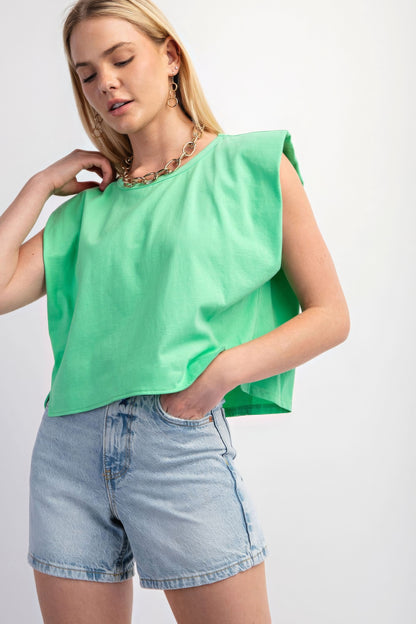 Casual Sleeveless Crop Top With Shoulder Pads