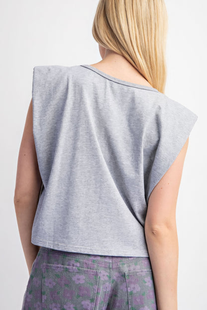 Casual Sleeveless Crop Top With Shoulder Pads