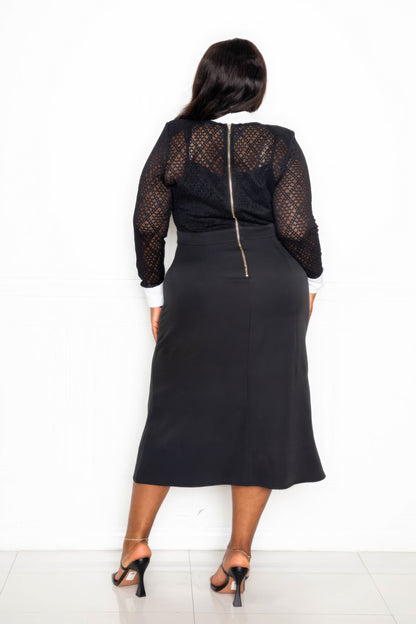 Plus-size Collared Lace Midi Dress