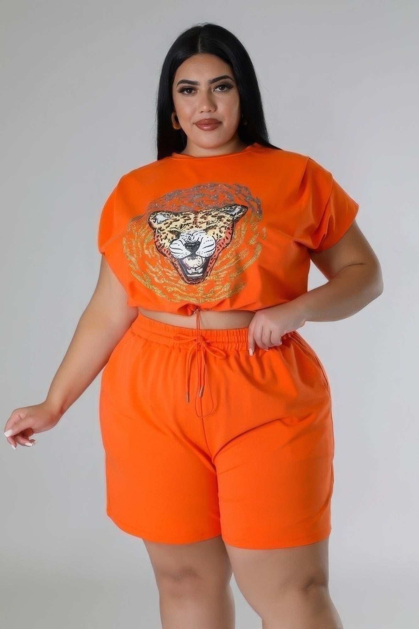 Plus-size Casual Stretch Top & Short Set