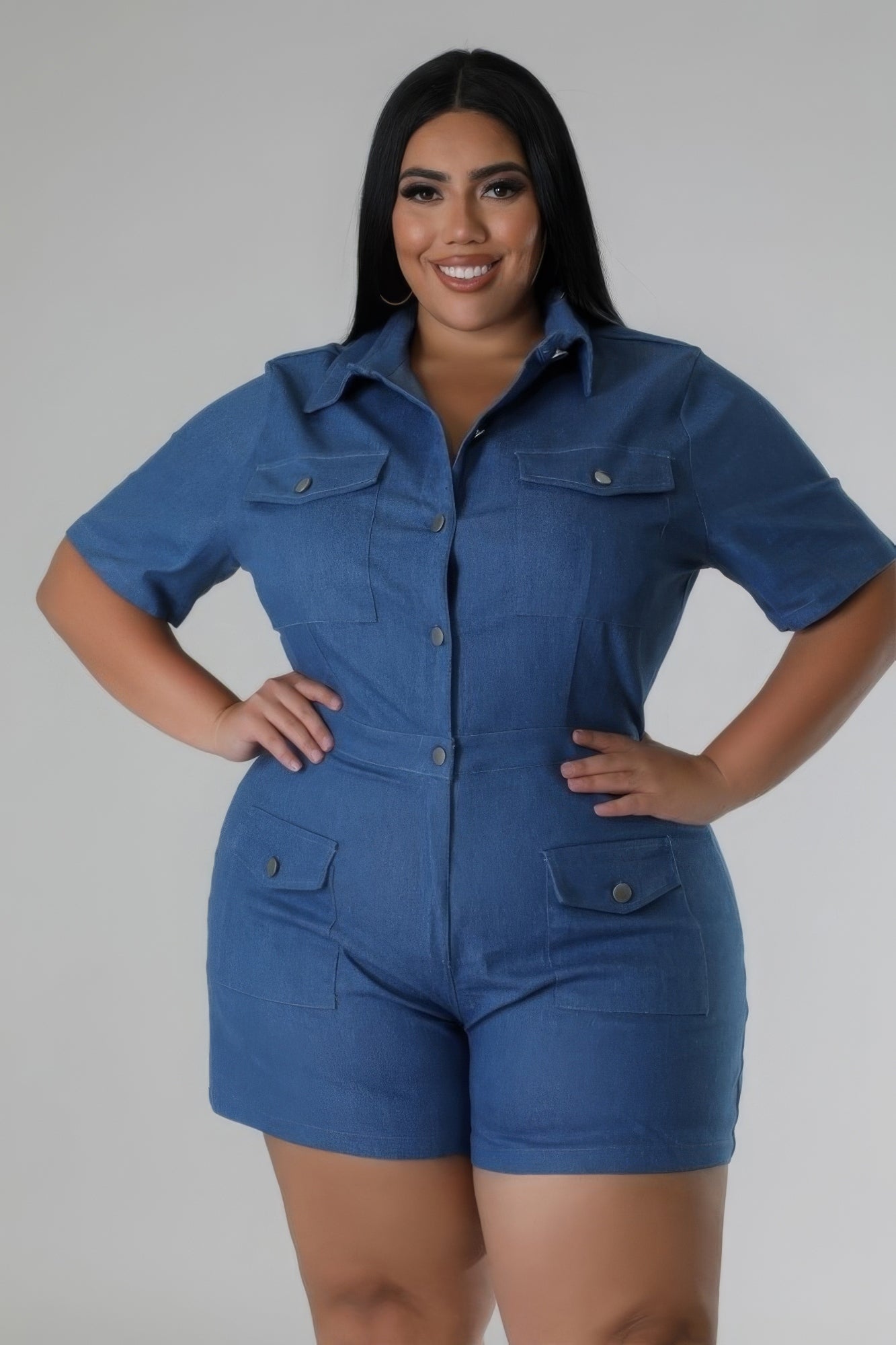 Plus-size Denim Buttoned-down Romper