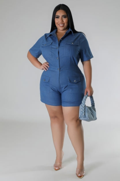 Plus-size Denim Buttoned-down Romper