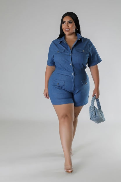 Plus-size Denim Buttoned-down Romper